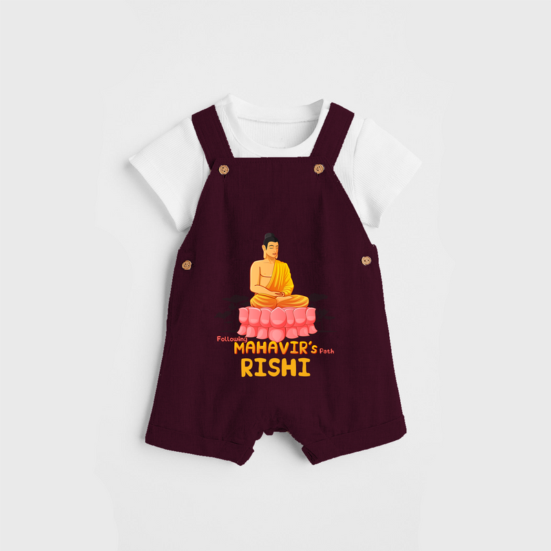 Stand out in elegance with our "Following Mahavir's Path" Customised Dungaree for Kids - MAROON - 0 - 3 Months Old (Chest 17")