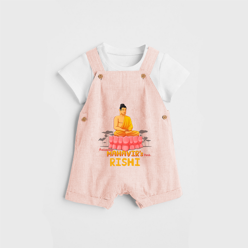 Stand out in elegance with our "Following Mahavir's Path" Customised Dungaree for Kids - PEACH - 0 - 3 Months Old (Chest 17")