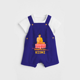 Stand out in elegance with our "Following Mahavir's Path" Customised Dungaree for Kids - ROYAL BLUE - 0 - 3 Months Old (Chest 17")