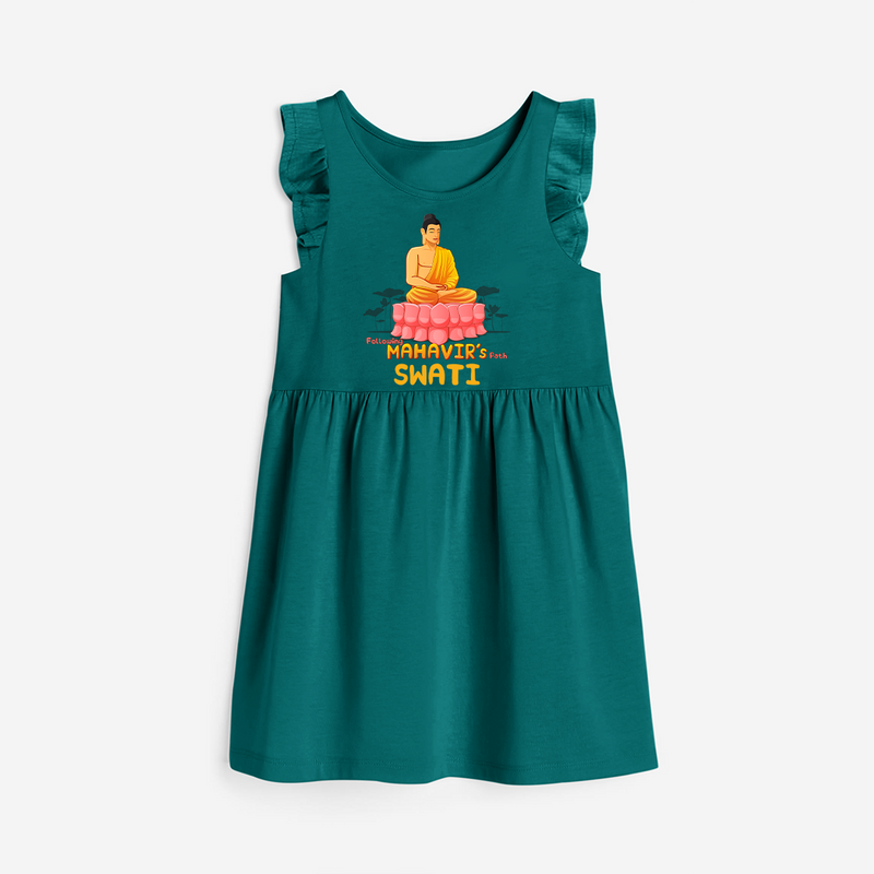 Stand out in elegance with our "Following Mahavir's Path" Customised Frock - MYRTLE GREEN - 0 - 6 Months Old (Chest 18")