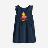 Stand out in elegance with our "Following Mahavir's Path" Customised Frock - NAVY BLUE - 0 - 6 Months Old (Chest 18")