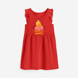 Stand out in elegance with our "Following Mahavir's Path" Customised Frock - RED - 0 - 6 Months Old (Chest 18")