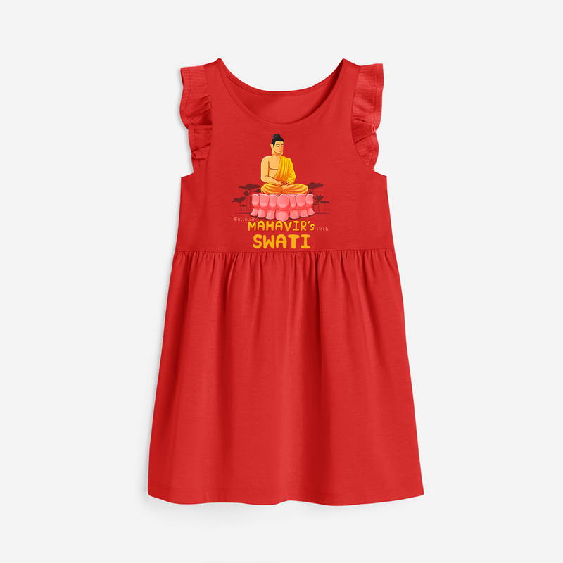 Stand out in elegance with our "Following Mahavir's Path" Customised Frock - RED - 0 - 6 Months Old (Chest 18")