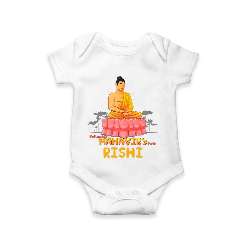 Stand out in elegance with our "Following Mahavir's Path" Customised Romper for Kids - WHITE - 0 - 3 Months Old (Chest 16")