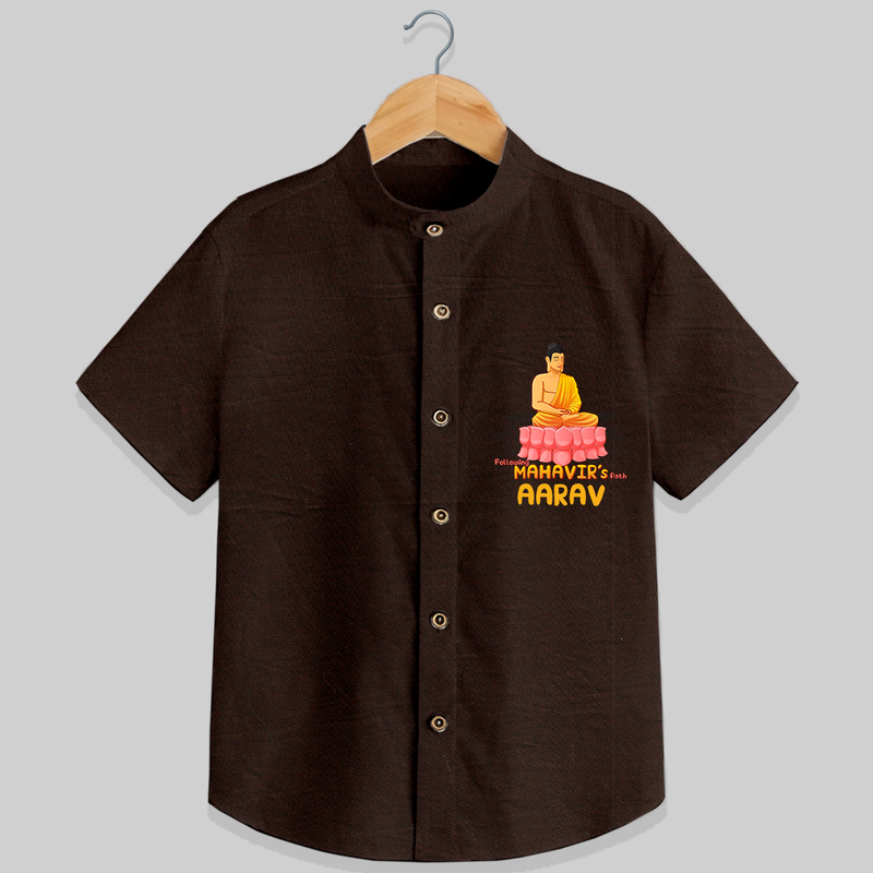 Stand out in elegance with our "Following Mahavir's Path" Customised Kids Shirt - CHOCOLATE BROWN - 0 - 6 Months Old (Chest 21")