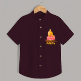 Stand out in elegance with our "Following Mahavir's Path" Customised Kids Shirt - MAROON - 0 - 6 Months Old (Chest 21")