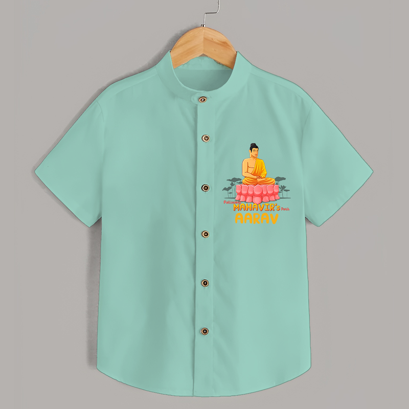 Stand out in elegance with our "Following Mahavir's Path" Customised Kids Shirt - MINT GREEN - 0 - 6 Months Old (Chest 21")