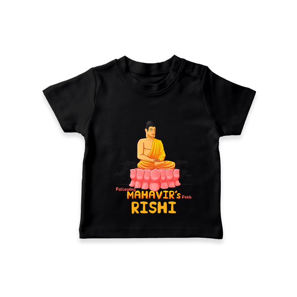 Stand out in elegance with our "Following Mahavir's Path" Customised T-shirt for Kids - BLACK - 0 - 5 Months Old (Chest 17")