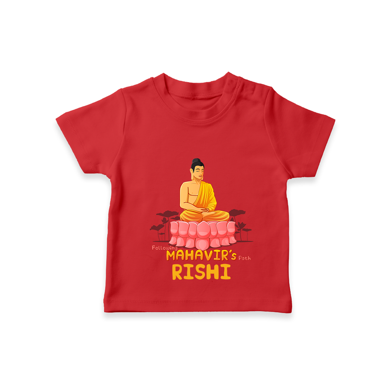 Stand out in elegance with our "Following Mahavir's Path" Customised T-shirt for Kids - RED - 0 - 5 Months Old (Chest 17")