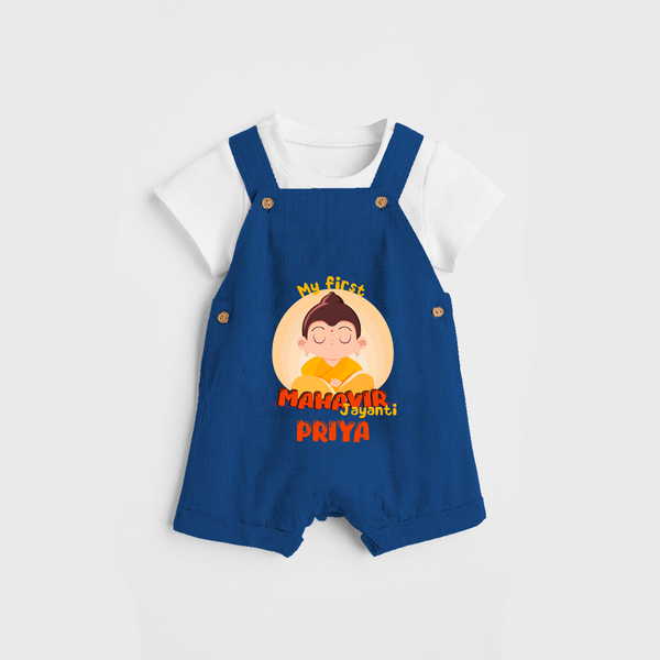 Embrace the divine grace with our "My 1st Mahavir Jayanthi" Customised Kids Dungaree - COBALT BLUE - 0 - 3 Months Old (Chest 17")