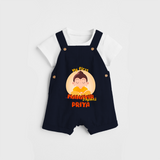 Embrace the divine grace with our "My 1st Mahavir Jayanthi" Customised Kids Dungaree - NAVY BLUE - 0 - 3 Months Old (Chest 17")