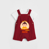 Embrace the divine grace with our "My 1st Mahavir Jayanthi" Customised Kids Dungaree - RED - 0 - 3 Months Old (Chest 17")