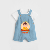 Embrace the divine grace with our "My 1st Mahavir Jayanthi" Customised Kids Dungaree - SKY BLUE - 0 - 3 Months Old (Chest 17")