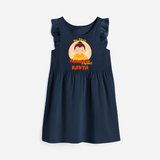 Embrace the divine grace with our "My 1st Mahavir Jayanthi" Customised Frock - NAVY BLUE - 0 - 6 Months Old (Chest 18")