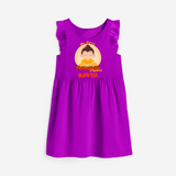 Embrace the divine grace with our "My 1st Mahavir Jayanthi" Customised Frock - PURPLE - 0 - 6 Months Old (Chest 18")