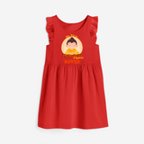 Embrace the divine grace with our "My 1st Mahavir Jayanthi" Customised Frock - RED - 0 - 6 Months Old (Chest 18")