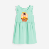 Embrace the divine grace with our "My 1st Mahavir Jayanthi" Customised Frock - TEAL GREEN - 0 - 6 Months Old (Chest 18")