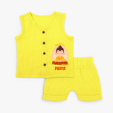 Embrace the divine grace with our "My 1st Mahavir Jayanthi" Customised Kids Jabla - YELLOW - 0 - 3 Months Old (Chest 19")