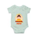Embrace the divine grace with our "My 1st Mahavir Jayanthi" Customised Kids Romper - MINT GREEN - 0 - 3 Months Old (Chest 16")