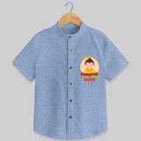 Embrace the divine grace with our "My 1st Mahavir Jayanthi" Customised Shirt For Kids - BLUE CHAMBREY - 0 - 6 Months Old (Chest 21")