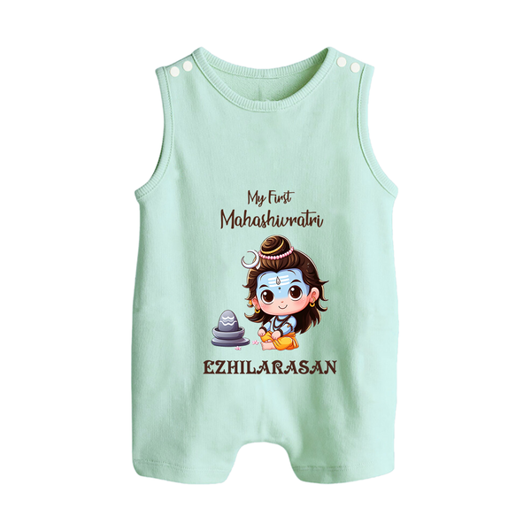 My First Maha Shivratri Personalized Baby Romper Suit - MINT GREEN - 0 - 5 Months Old (Chest 18")