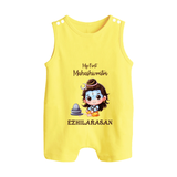 My First Maha Shivratri Personalized Baby Romper Suit - PASTEL YELLOW - 0 - 5 Months Old (Chest 18")