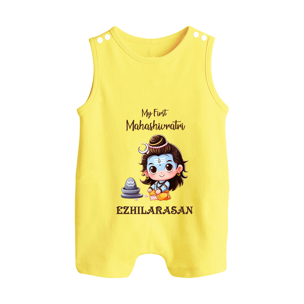 My First Maha Shivratri Personalized Baby Romper Suit - PASTEL YELLOW - 0 - 5 Months Old (Chest 18")