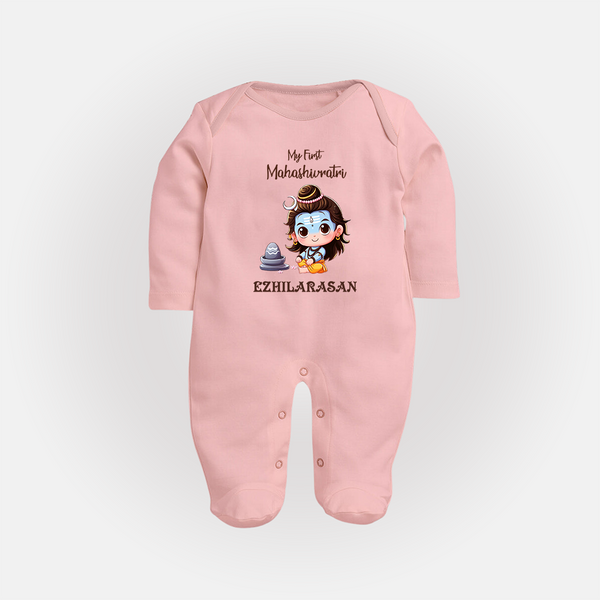 My First Maha Shivratri Personalized Baby Fullbody Suit - BABY PINK - New Born (Chest 7.5")