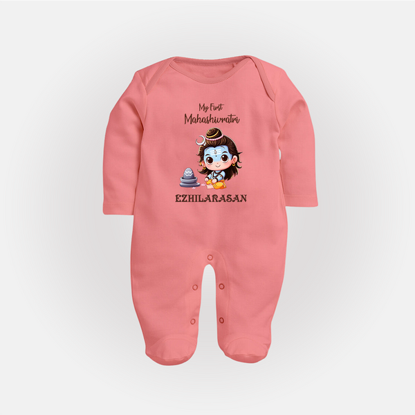 My First Maha Shivratri Personalized Baby Fullbody Suit - PEACH - New Born (Chest 7.5")
