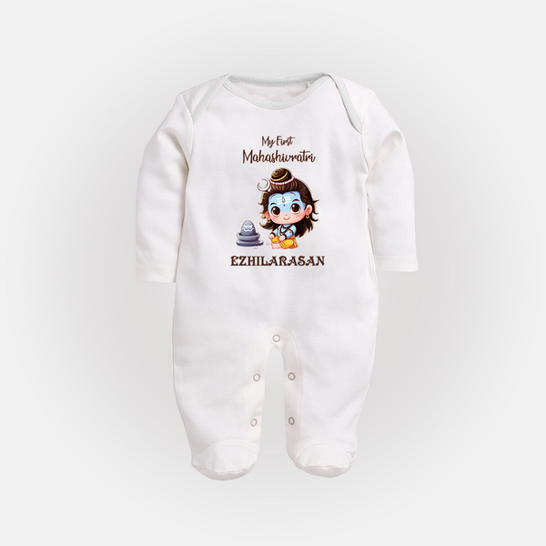 My First Maha Shivratri Personalized Baby Fullbody Suit - WHITE - New Born (Chest 7.5")