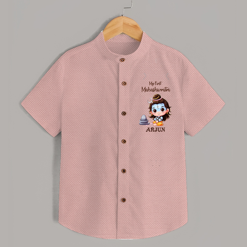 My First Mahashivaratri - A Night of Devotion and Blessings Customized Shirt for Kids with name - PEACH - 0 - 6 Months Old (Chest 23")