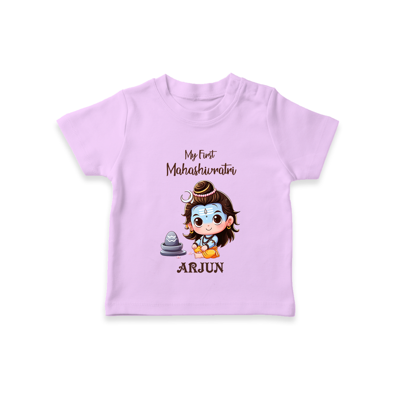 My First Mahashivaratri - A Night of Devotion and Blessings Customized T-Shirt for Kids with name - LILAC - 0-5 Months Old (Chest 17")