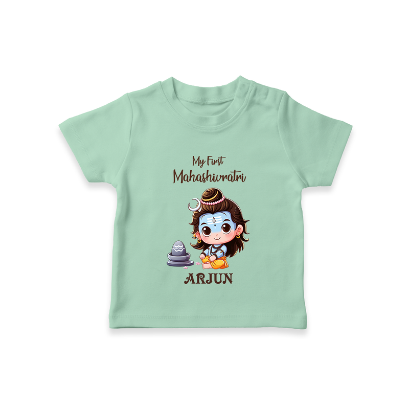 My First Mahashivaratri - A Night of Devotion and Blessings Customized T-Shirt for Kids with name - MINT GREEN - 0-5 Months Old (Chest 17")