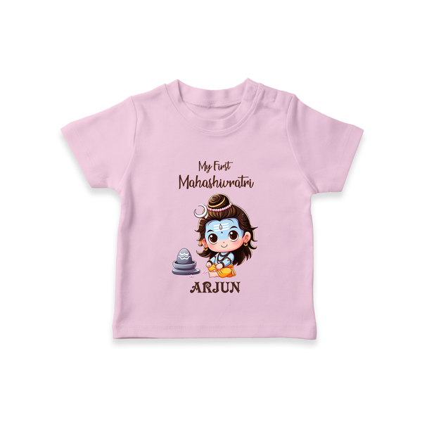 My First Mahashivaratri - A Night of Devotion and Blessings Customized T-Shirt for Kids with name - PINK - 0-5 Months Old (Chest 17")
