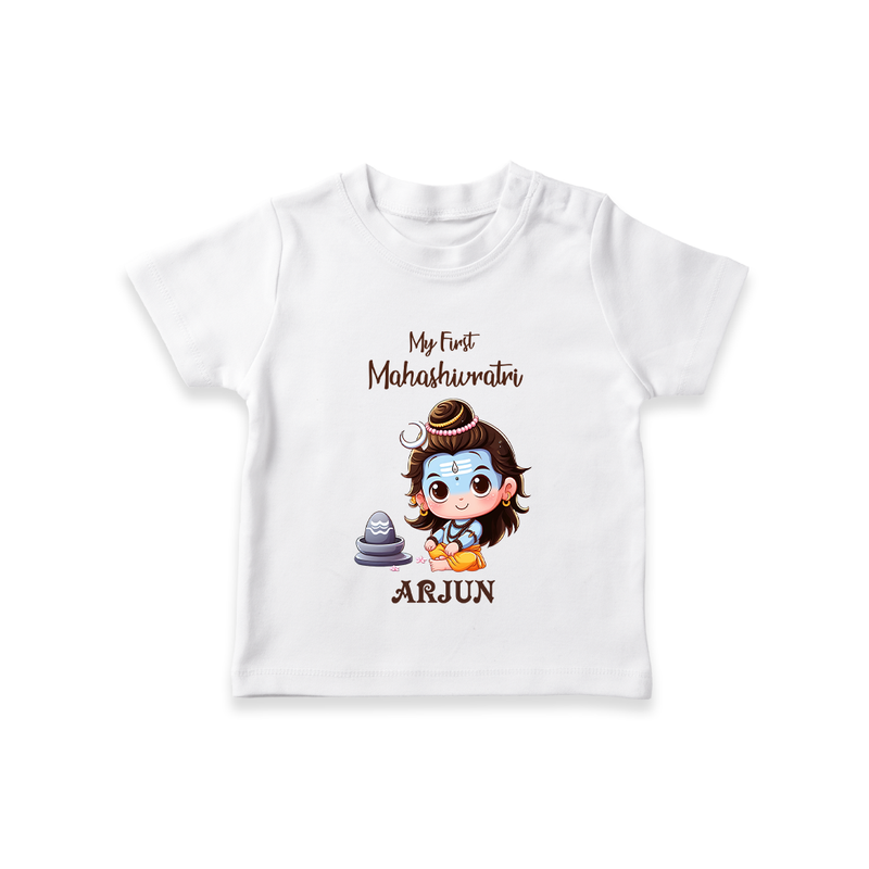 My First Mahashivaratri - A Night of Devotion and Blessings Customized T-Shirt for Kids with name - WHITE - 0-5 Months Old (Chest 17")