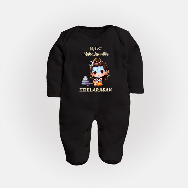 My First Maha Shivratri Personalized Baby Fullbody Suit - BLACK - New Born (Chest 7.5")