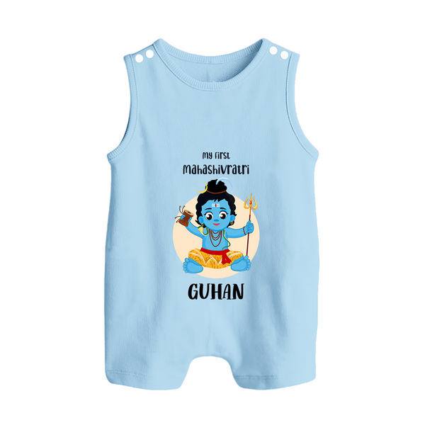 My First Mahashivratri Baby Romper Suit – Custom Name Shiv Design Romper Suit - BABY BLUE - 0 - 5 Months Old (Chest 18")