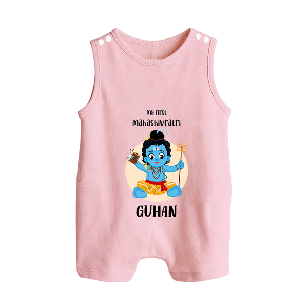 My First Mahashivratri Baby Romper Suit – Custom Name Shiv Design Romper Suit - BABY PINK - 0 - 5 Months Old (Chest 18")