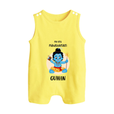 My First Mahashivratri Baby Romper Suit – Custom Name Shiv Design Romper Suit - PASTEL YELLOW - 0 - 5 Months Old (Chest 18")