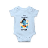 My First Mahashivratri Baby Romper – Custom Name Shiv Design Onesie - BABY BLUE - New Born (Chest 14")