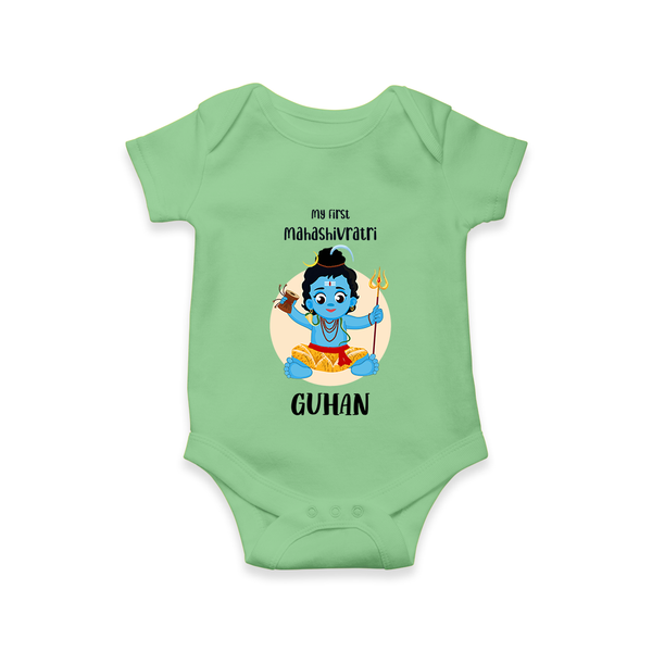 My First Mahashivratri Baby Romper – Custom Name Shiv Design Onesie - GREEN - New Born (Chest 14")