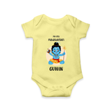 My First Mahashivratri Baby Romper – Custom Name Shiv Design Onesie - PASTEL YELLOW - New Born (Chest 14")