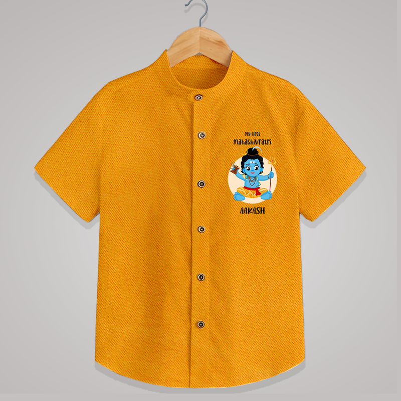 My First Mahashivaratri - Om Namah Shivaya Customized Shirt for Kids with name - CHROME YELLOW - 0 - 6 Months Old (Chest 23")