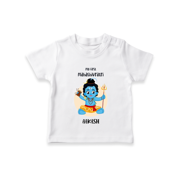 My First Mahashivaratri - Om Namah Shivaya Customized T-Shirt for Kids with name - WHITE - 0-5 Months Old (Chest 17")