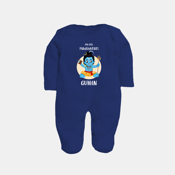 My First Mahashivratri Baby Fullbody Suit – Custom Name Shiv Design Fullbody Suit - NAVY BLUE - New Born (Chest 7.5")