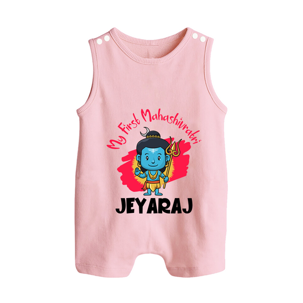 Personalized Mahashivratri Special Baby Romper Suit – Shiv Inspired Name Print - BABY PINK - 0 - 5 Months Old (Chest 18")