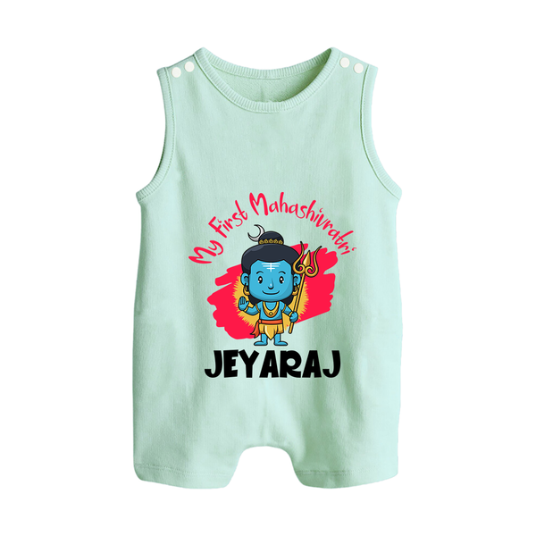 Personalized Mahashivratri Special Baby Romper Suit – Shiv Inspired Name Print - MINT GREEN - 0 - 5 Months Old (Chest 18")