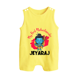 Personalized Mahashivratri Special Baby Romper Suit – Shiv Inspired Name Print - PASTEL YELLOW - 0 - 5 Months Old (Chest 18")