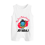 Personalized Mahashivratri Special Baby Romper Suit – Shiv Inspired Name Print - WHITE - 0 - 5 Months Old (Chest 18")