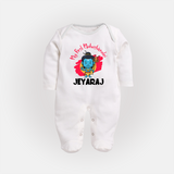 Personalized Mahashivratri Special Baby Fullbody Suit – Shiv Inspired Name Print - WHITE - New Born (Chest 7.5")